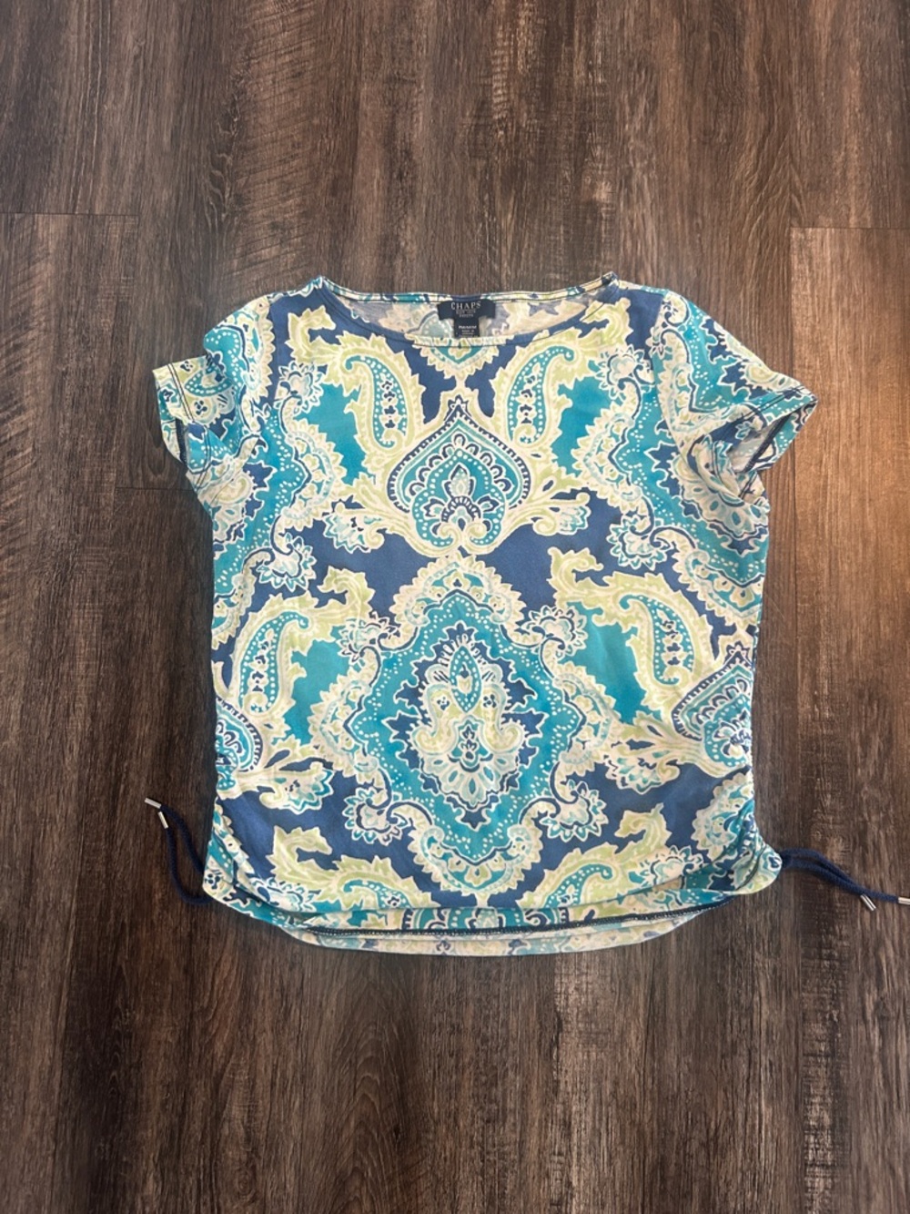 Chaps Paisley Short Sleeve Top in Blue & Cream
